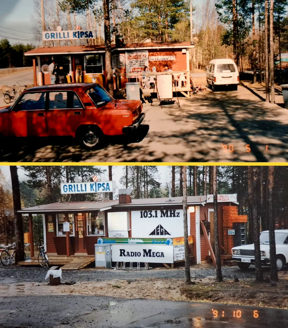 Kaksi kuvaa Jäälin Kipsasta vuosilta 1990 ja 1991.